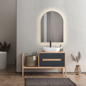 더타일 LED 간접 조명 아치형 하프 거울 액자형 인테리어 욕실 화장대 노프레임 미러