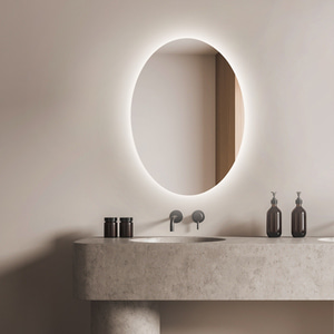 더타일 LED 간접 조명 타원형 원형 거울 벽걸이 디자인 욕실 화장대 민경 노프레임 미러